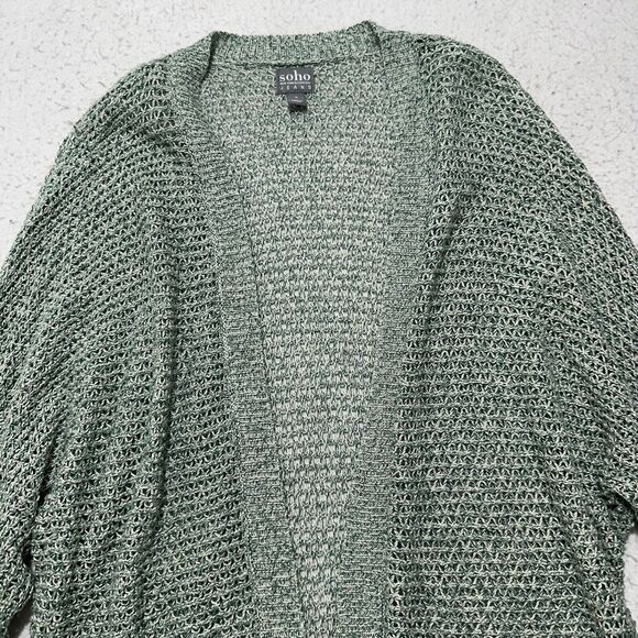 Soho Jeans Women's Small Open Knit Cardigan Open Front Long Sleeve Green Sweater - Picture 2 of 12